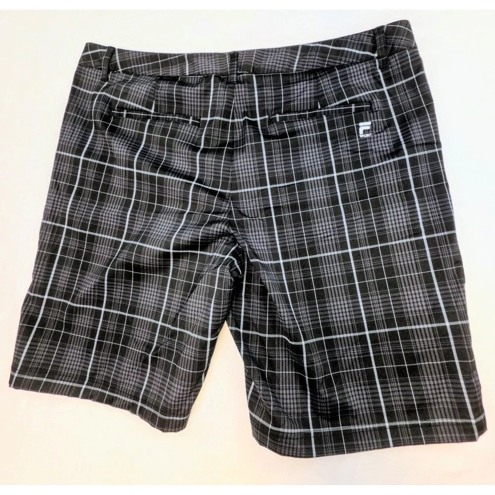 Fila‎ Sport Golf Mens 40 Plaid Shorts Black Grey Check Performance Activewear